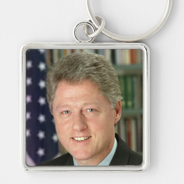 Bill Clinton Democratic President White House Fyrkantig Silverfärgad Nyckelring (Framsidan)