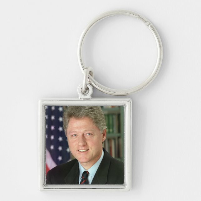 Bill Clinton Fyrkantig Silverfärgad Nyckelring (Framsidan)