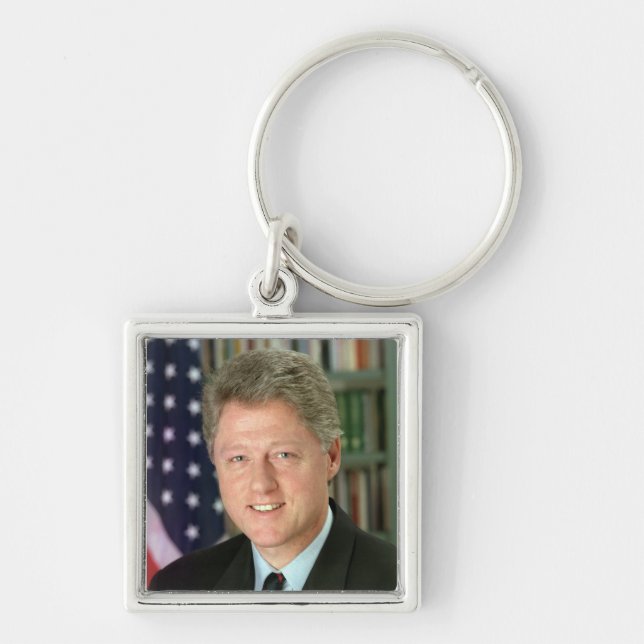 Bill Clinton Fyrkantig Silverfärgad Nyckelring (Framsidan)