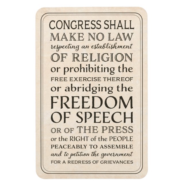 Bill of Högers Freedom of Tal and Religion Magnet (Vertikal)