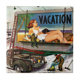 Billboard Painters in Winter by Stevan Dohanos Kakelplatta