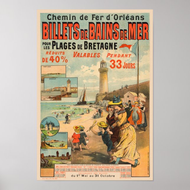 Billets de Bains de Mer Vintage affisch 1890 (Framsidan)