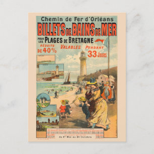 Billets de Bains de Mer Vintage affisch 1890 Vykort