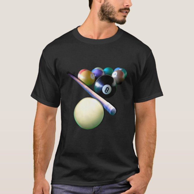 Billiard Balls Cue Snooker Pool Player T Shirt (Framsida)