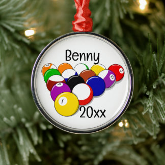 Billiard Bassäng Bollar och Cues Julgransprydnad Metall