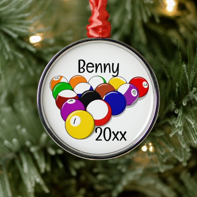 Billiard Bassäng Bollar och Cues Julgransprydnad Metall (Träd)