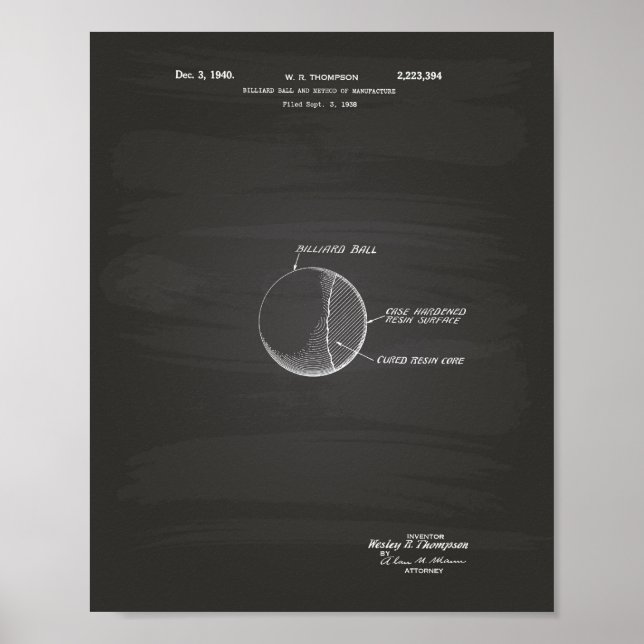 Billiard Boll 1940 Patent Art - Chalkboard Poster (Framsidan)