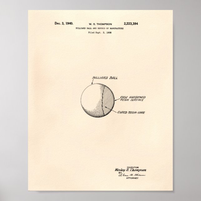 Billiard Boll 1940 Patent Art - Gamla peper Poster (Framsidan)