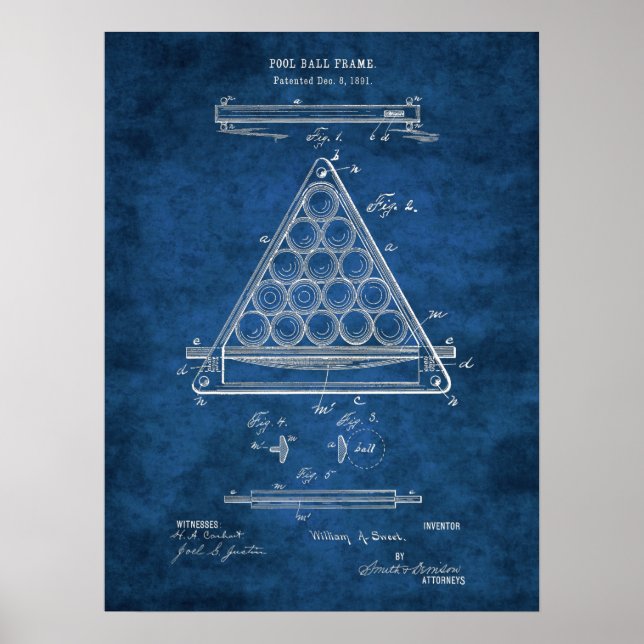 Billiard Boll Patent Art #3 Rec Room Wall Art Poster (Framsidan)