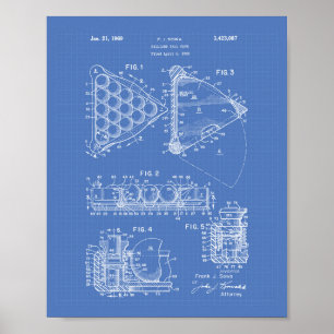 Billiard Boll Rack 1969 Patent Art - blåkopia Poster