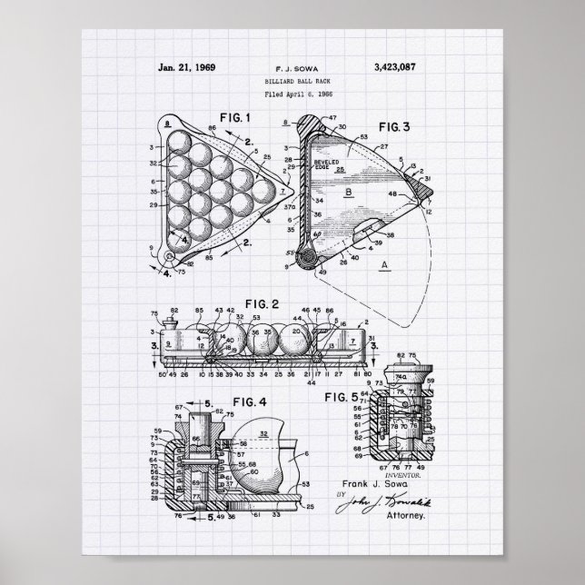 Billiard Boll Rack 1969 Patent Art - Led Peper Poster (Framsidan)