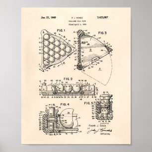 Billiard Boll Rack 1969 Patent Art - Old Peper Poster