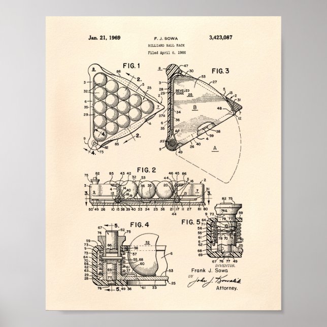 Billiard Boll Rack 1969 Patent Art - Old Peper Poster (Framsidan)