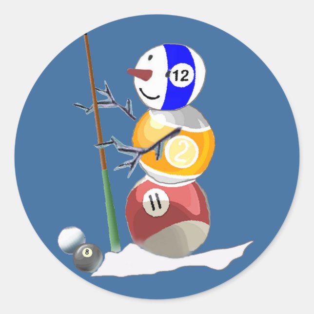 Billiard Boll Snögubbe Runt Klistermärke (Framsida)
