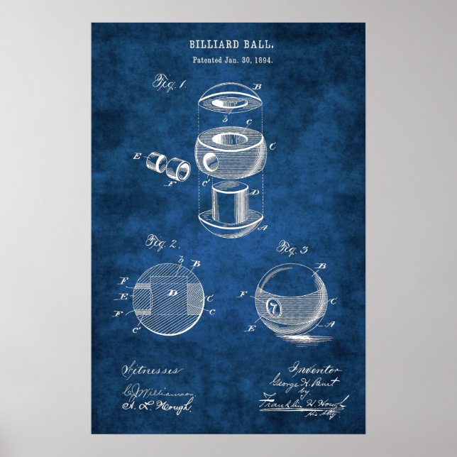 Billiard Bollar Patent Art #2 Bassäng-rumsdekorati Poster (Framsidan)