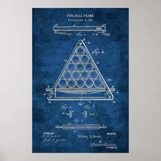 Billiard Bollar Patent Art #3 Bassäng-rumsdekorati Poster (Framsidan)