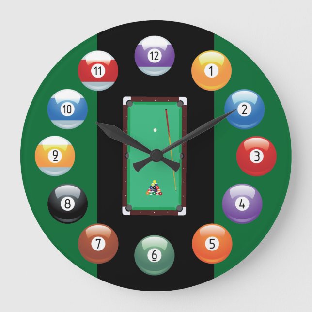 Billiard Bollar Wall Clock Stor Klocka (Framsida)