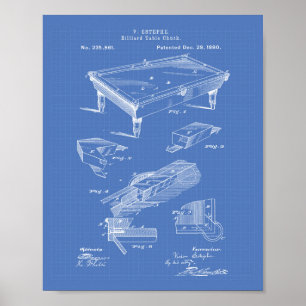 Billiard Bord 1880 Patent Art Blueprint Poster