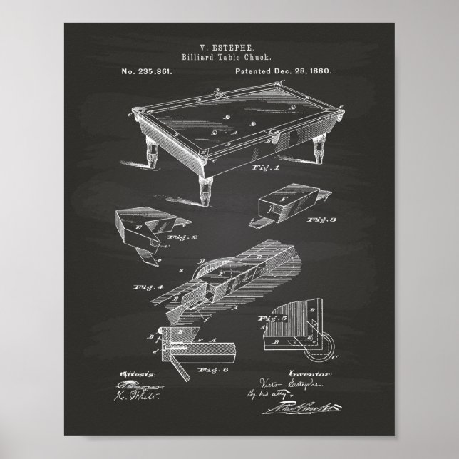 Billiard Bord 1880 Patent Art Chalkboard Poster (Framsidan)