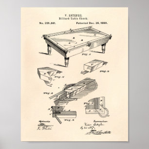Billiard Bord 1880 Patent Art Old Peper Poster