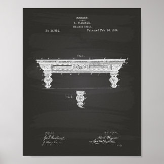 Billiard Bord 1884 Patent Art - Chalkboard Poster