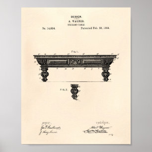Billiard Bord 1884 Patent Art - Old Peper Poster