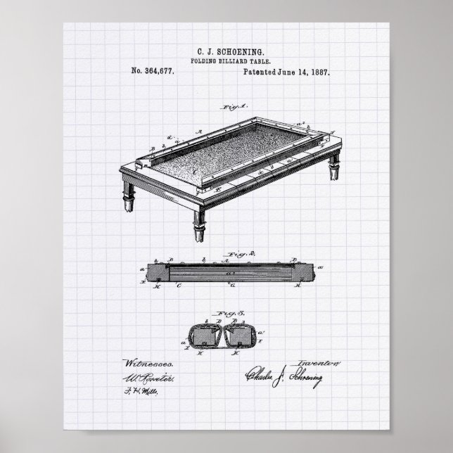 Billiard Bord 1887 Patent Art - Led Peper Poster (Framsidan)