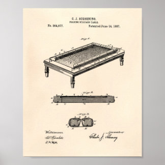 Billiard Bord 1887 Patent Art - Old Peper Poster
