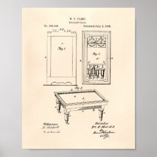 Billiard Bord 1888 Patent Art - Old Peper Poster