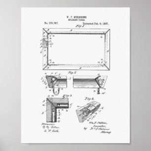 Billiard Bord 1897 Patent Art - White Papper Poster