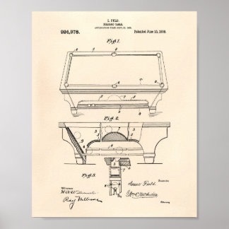 Billiard Bord 1909 Patent Art - Old Peper Poster