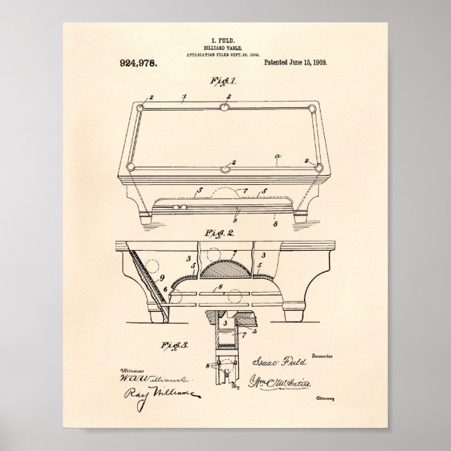 Billiard Bord 1909 Patent Art - Old Peper Poster (Framsidan)