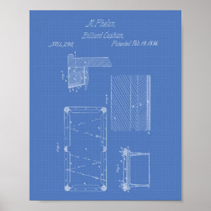 Billiard bord cushion 1856 Patent Art - Blueprint Poster