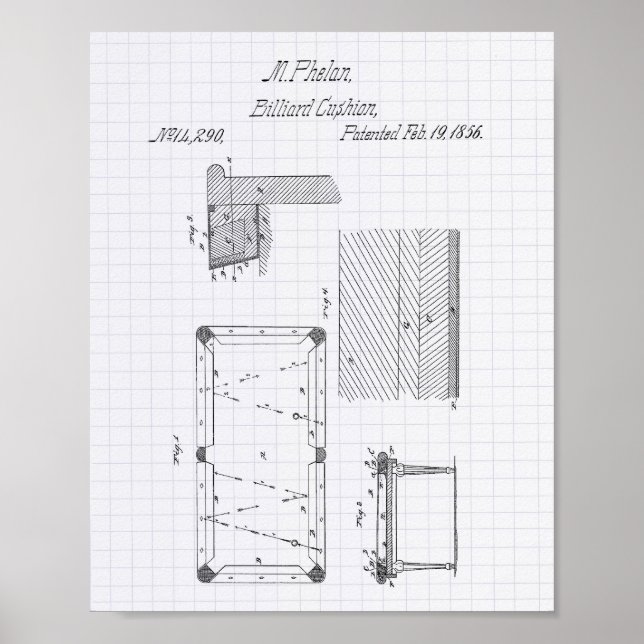 Billiard bord cushion 1856 Patent Art - Led Poster (Framsidan)