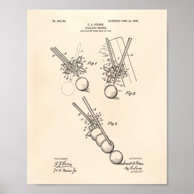 Billiard Bridge 1908 Patent Art - Old Peper Poster (Framsidan)
