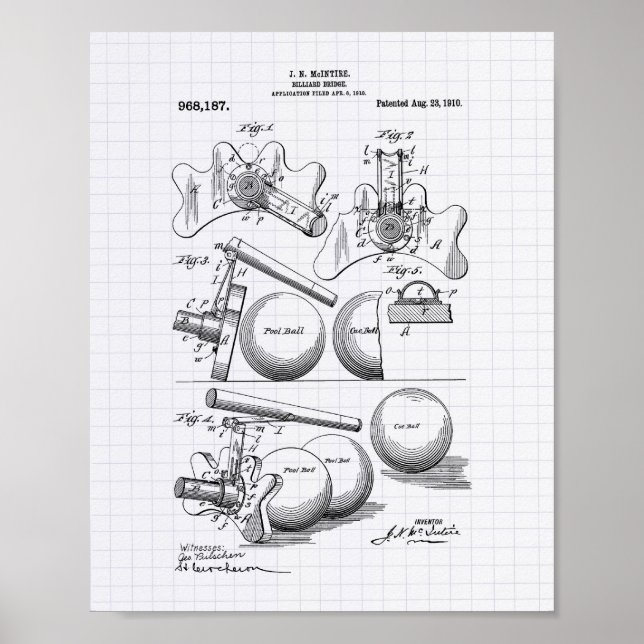 Billiard Bridge 1910 Patent Art - Led Peper Poster (Framsidan)
