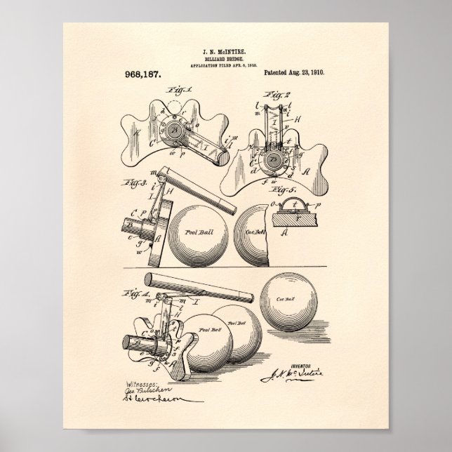 Billiard Bridge 1910 Patent Art - Old Peper Poster (Framsidan)