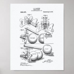 Billiard Bridge 1910 Patent Art - White Papper Poster