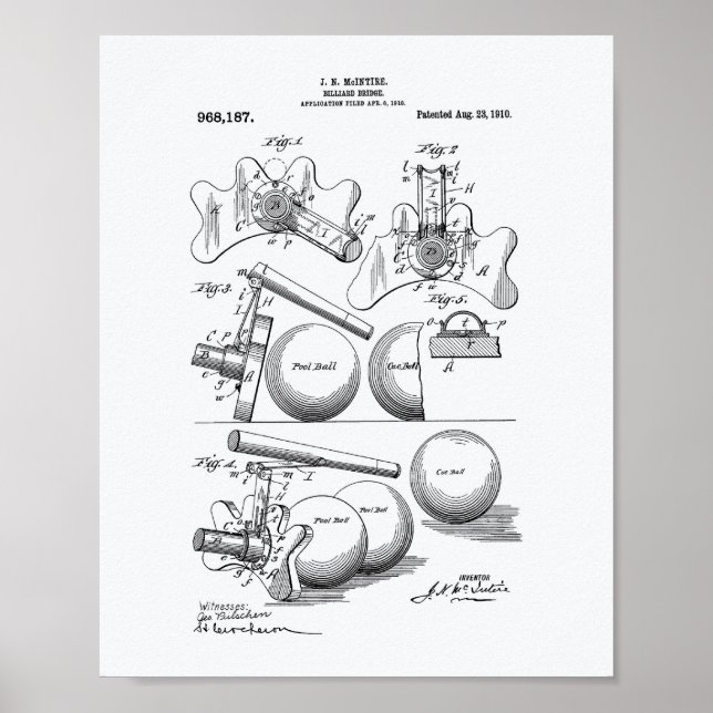 Billiard Bridge 1910 Patent Art - White Papper Poster (Framsidan)