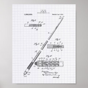 Billiard Cue 1918 Patent Art - Led Peper Poster