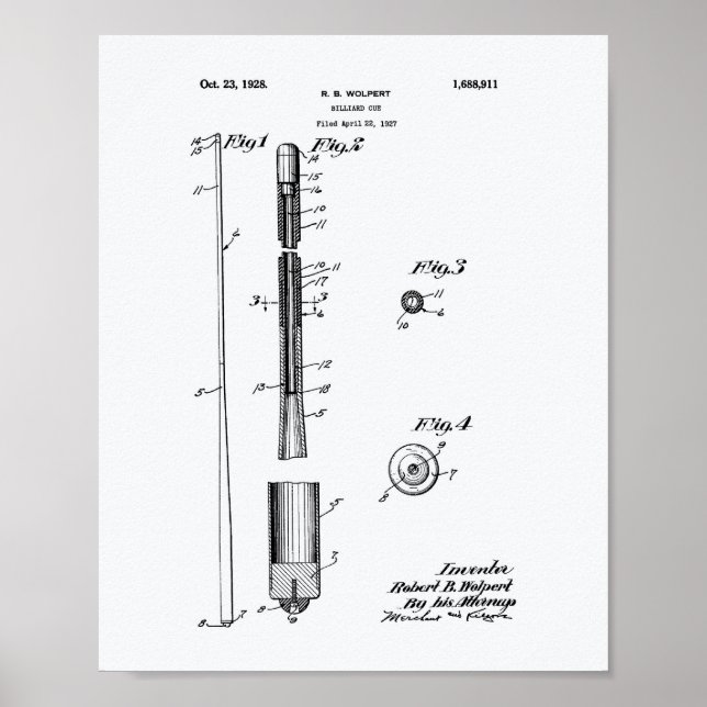 Billiard Cue 1928 Patent Art - White Papper Poster (Framsidan)