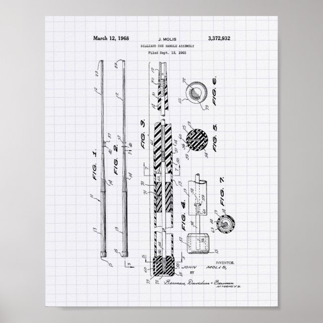 Billiard Cue Handle 1968 Patent Art - Led Peper Poster (Framsidan)