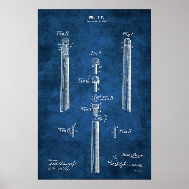 Billiard Cue Patent Art #6 Bassäng rumsdekoration Poster (Framsidan)