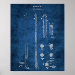 Billiard Cue Patent Blueprint No. 4 Bassäng Room Poster