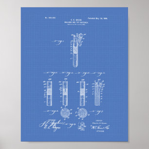 Billiard Cue Tip 1899 Patent Art - Blueprint Poster