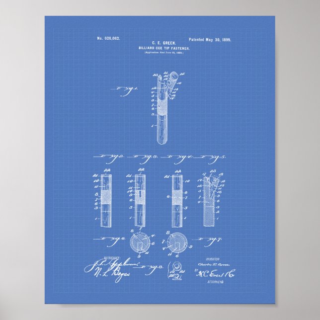Billiard Cue Tip 1899 Patent Art - Blueprint Poster (Framsidan)