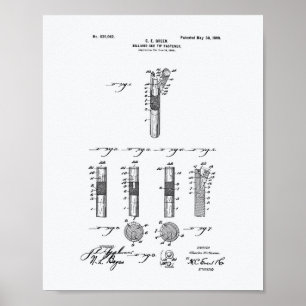 Billiard Cue Tip 1899 Patent Art - White Papper Poster