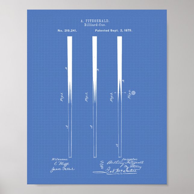 Billiard Cues 1879 Patent Art - Blueprint Poster (Framsidan)