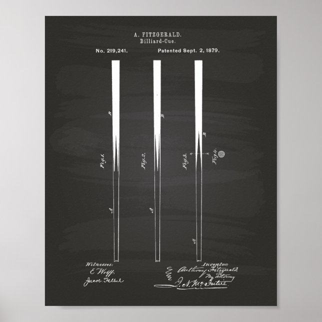 Billiard Cues 1879 Patent Art - Chalkboard Poster (Framsidan)