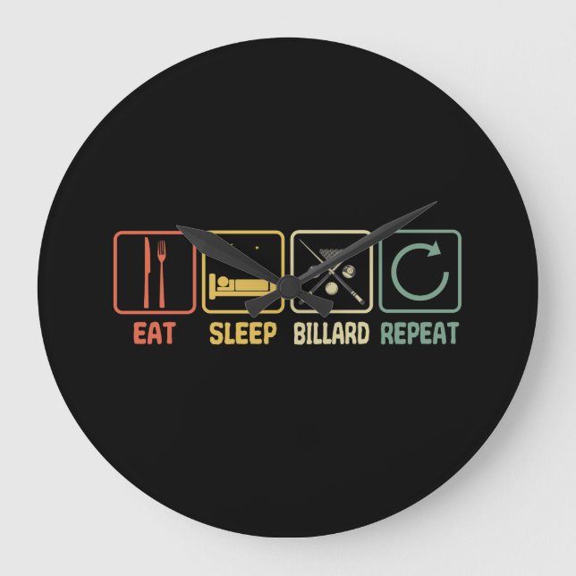 Billiard Eat Sleep Repeat Retro Style Slogan Stor Klocka (Framsida)